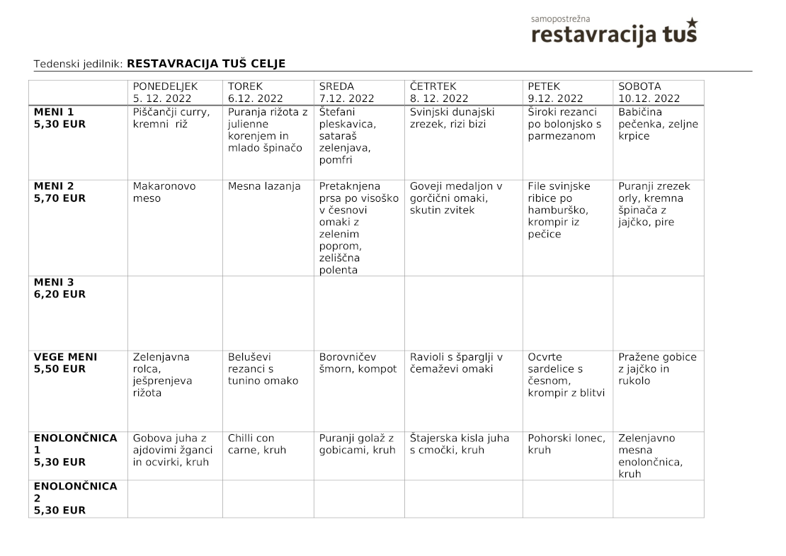 jedilnik tus